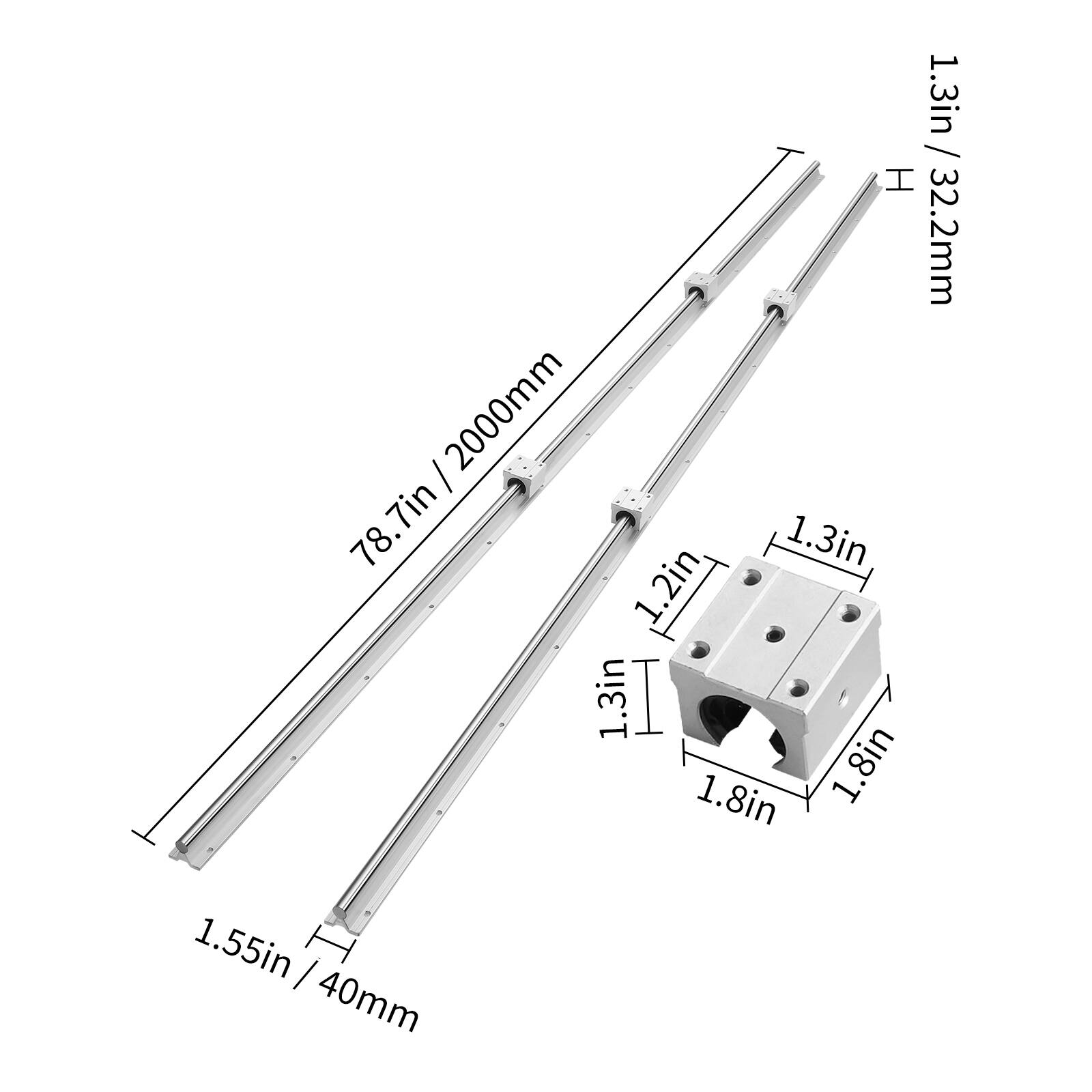 1.3in / H 32.2mm  
2000mm - 78.7in  
1.3in  
1.2in  
1.3in  
1.8in  
1.8in  
1.55in / 40mm