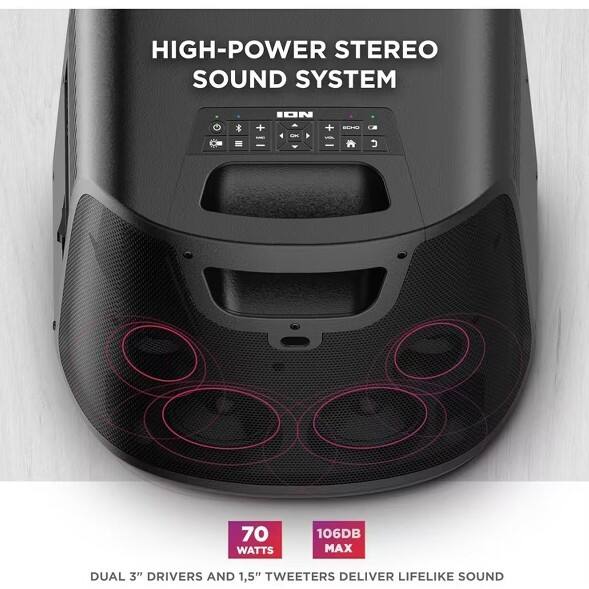 HIGH-POWER STEREO SOUND SYSTEM

ION

70 WATTS
106DB MAX

DUAL 3" DRIVERS AND 1.5" TWEETERS DELIVER LIFELIKE SOUND