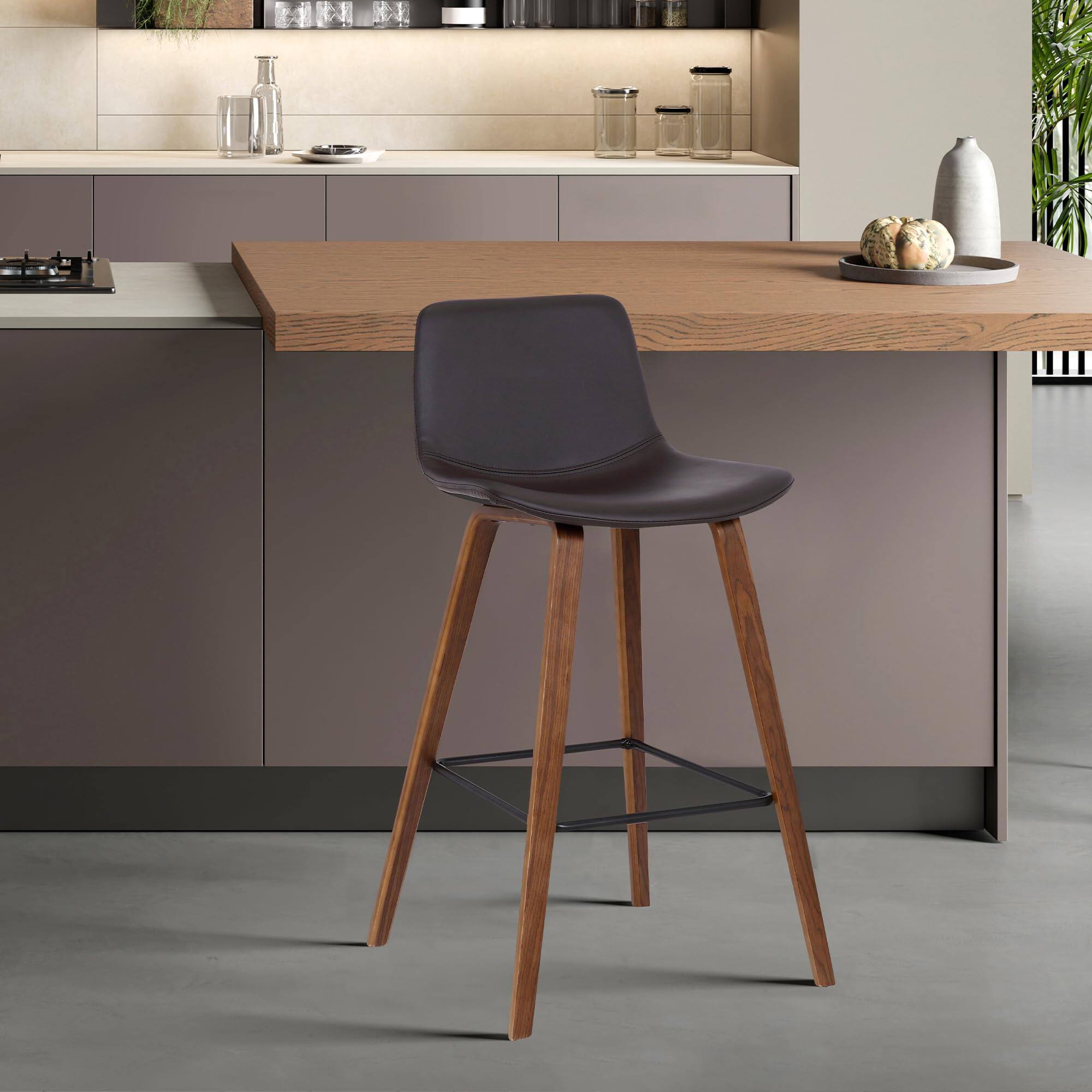 Left. JETRANSPORT - Maddie Modern Contemporary 26" Seat Height Bar Stool For Kitchen Island Counter In Walnut Wood Finish - Default.