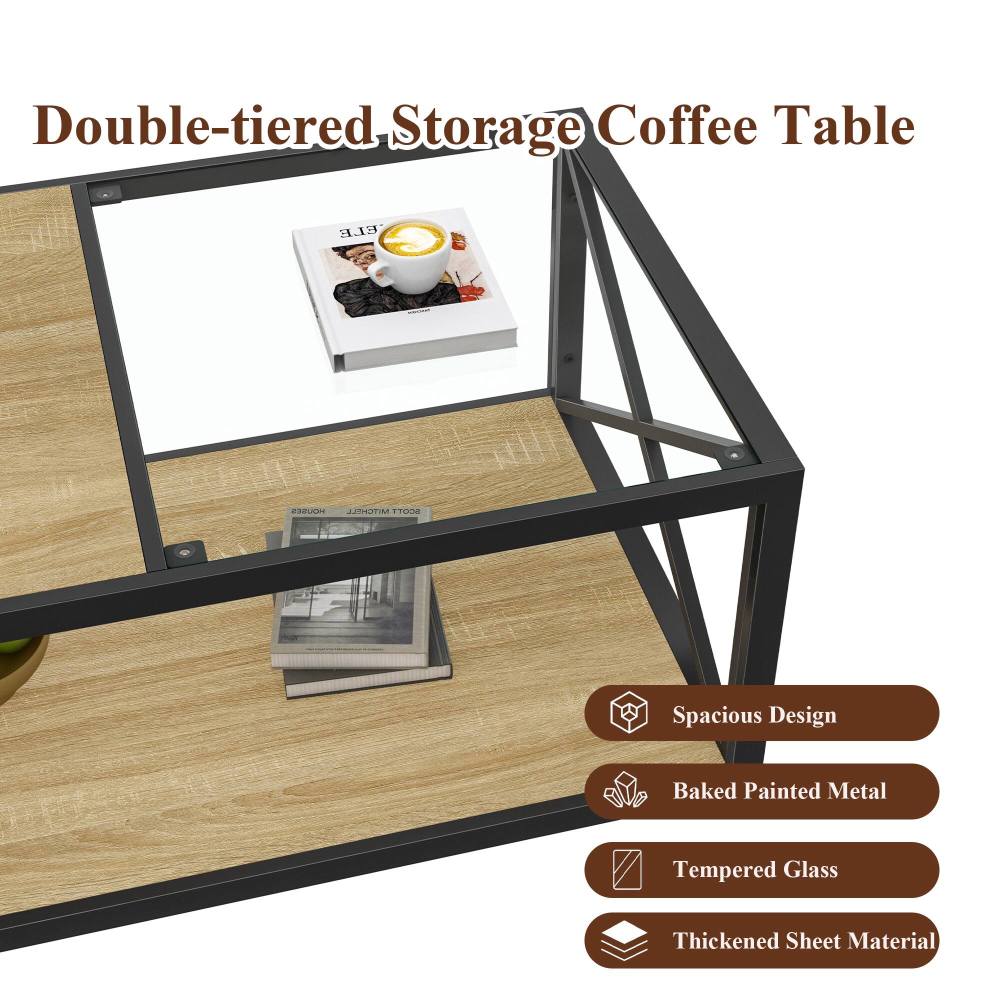 Double-tiered Storage Coffee Table

- Spacious Design
- Baked Painted Metal
- Tempered Glass
- Thickened Sheet Material