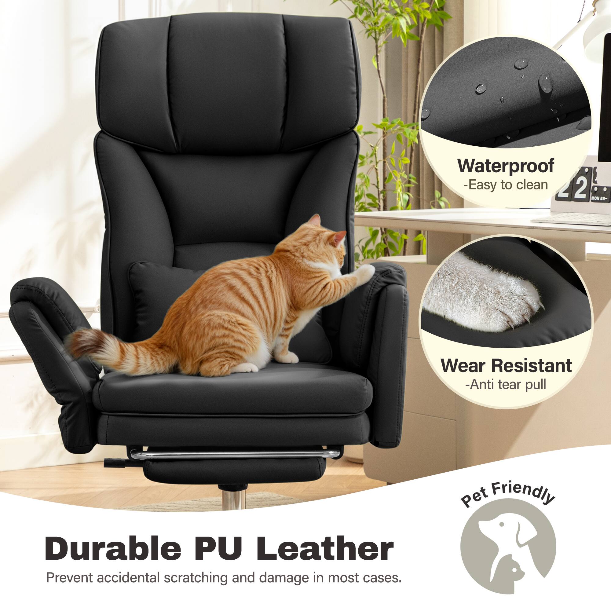 Waterproof - Easy to clean  
Wear Resistant - Anti tear pull  
Durable PU Leather  
Prevent accidental scratching and damage in most cases.  
Pet Friendly