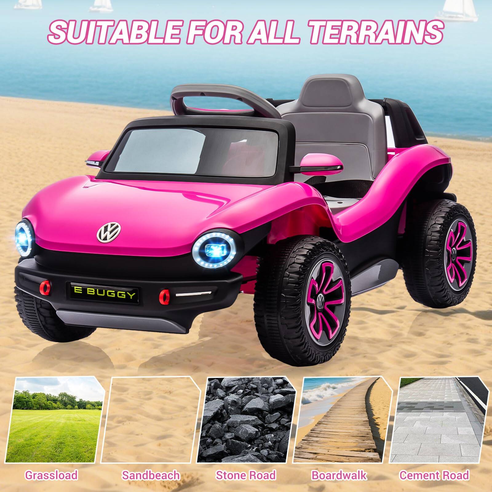 SUITABLE FOR ALL TERRAINS

E BUGGY

Grassload  
Sandbeach  
Stone Road  
Boardwalk  
Cement Road