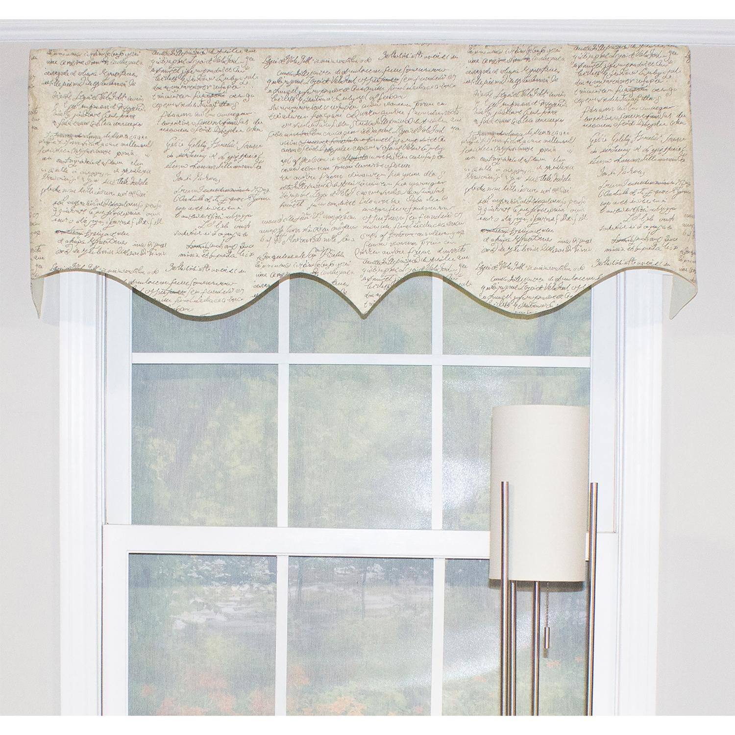 Angle. RLF Home - RLF Home Cursive Regal 100% Cotton with Fully Lined 3" Rod Pocket Valnance for Windows 50" x 17" Putty - Putty.