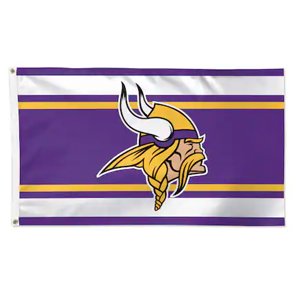 Front. WinCraft - Minnesota Vikings 3' x 5' Horizontal Stripe 1-Sided Deluxe Flag - Multicolor.