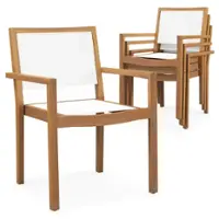 Costway Stackable Dining Chair Set of 4 with Wear-resistant Fabric & Breathable Backrest - White + Natural - Front_Zoom