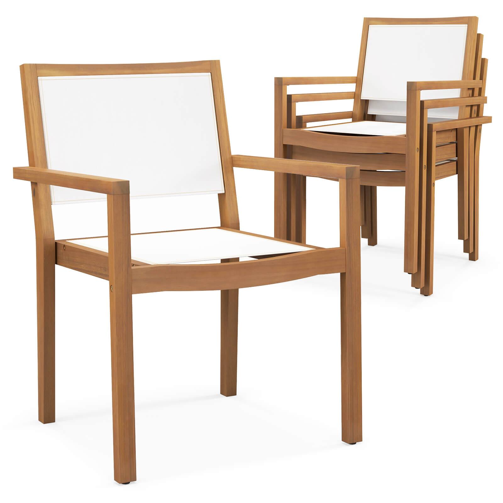 Front. Costway - Stackable Dining Chair Set of 4 with Wear-resistant Fabric & Breathable Backrest - White + Natural.