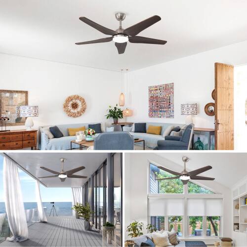 Alt View 4. LUCKY ONE - 52" Ceiling Fan with Light Remote 6-Speed Quiet DC Motor Reversible - Nickel.
