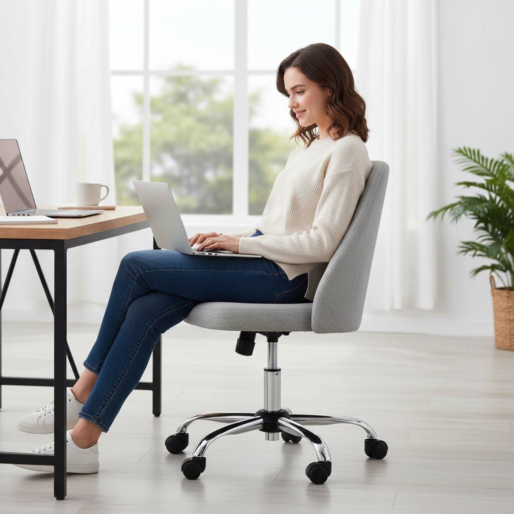 Alt View 5. AOITUN - Home Office Chair, Armless Mid Back Fabric Upholstered Desk Chair with Wheels Adjustable Swivel Vanity Chair, Gray - Gray.