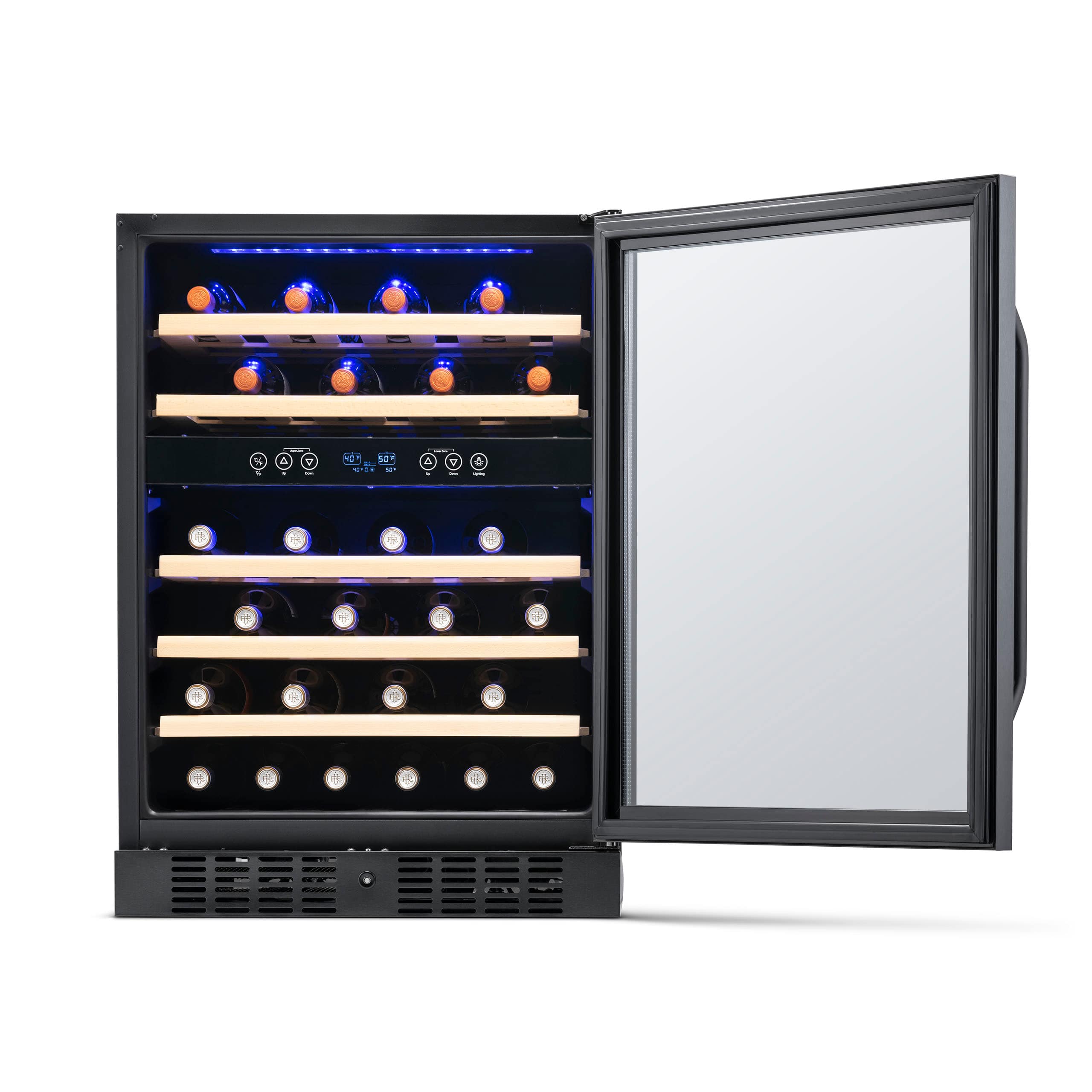 Alt View 18. NewAir - 24” Built-in 46 Bottle Dual Zone Compressor Wine Cooler with Beechwood Shelves - Black Stainless Steel.