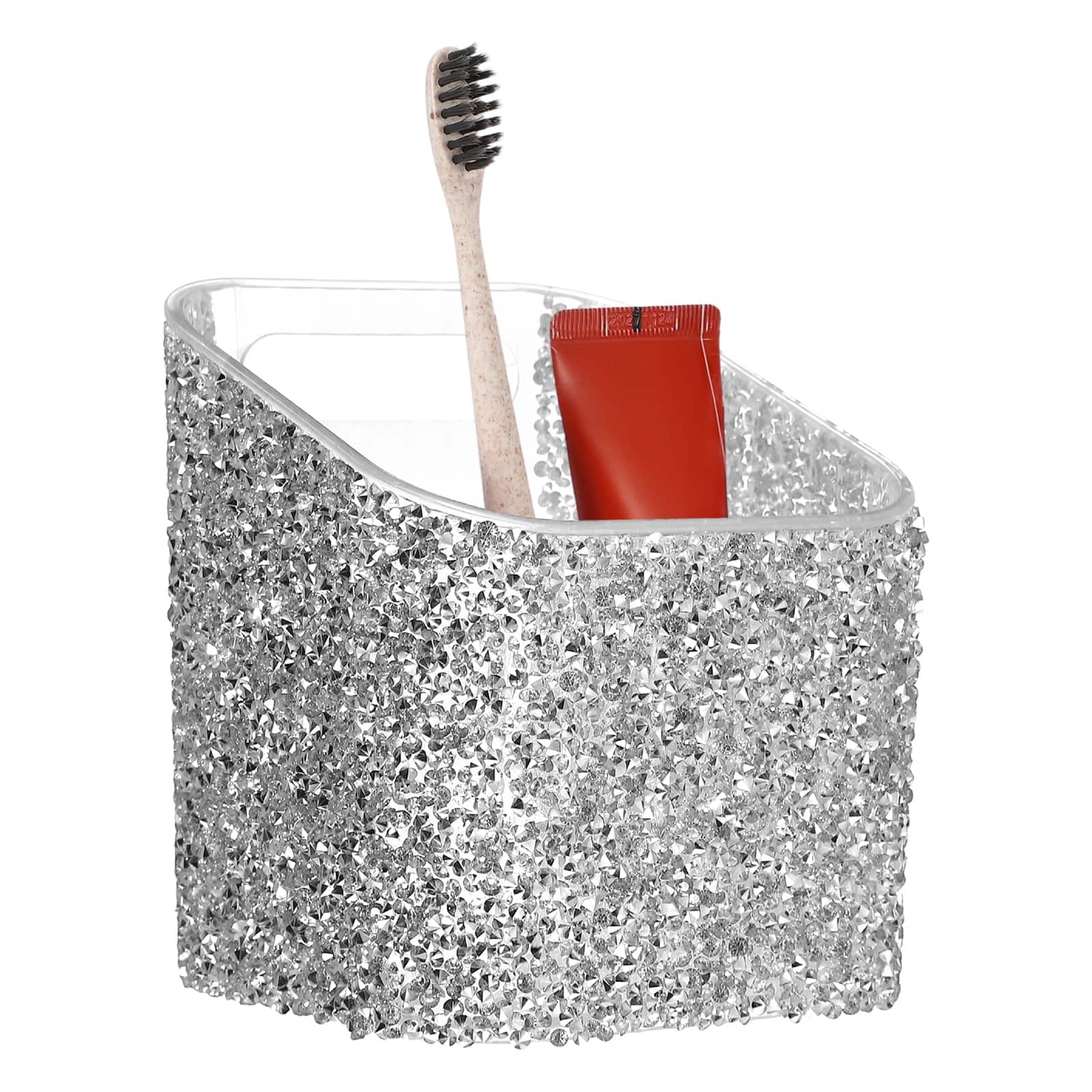 Unique Bargains - 3.6 x 3.6 x 4.3 Inch Wall-Mounted Makeup Brush Holder with Clear Adhesive for Organizing Makeup Pencils - Silver price history on PriceWatchPro