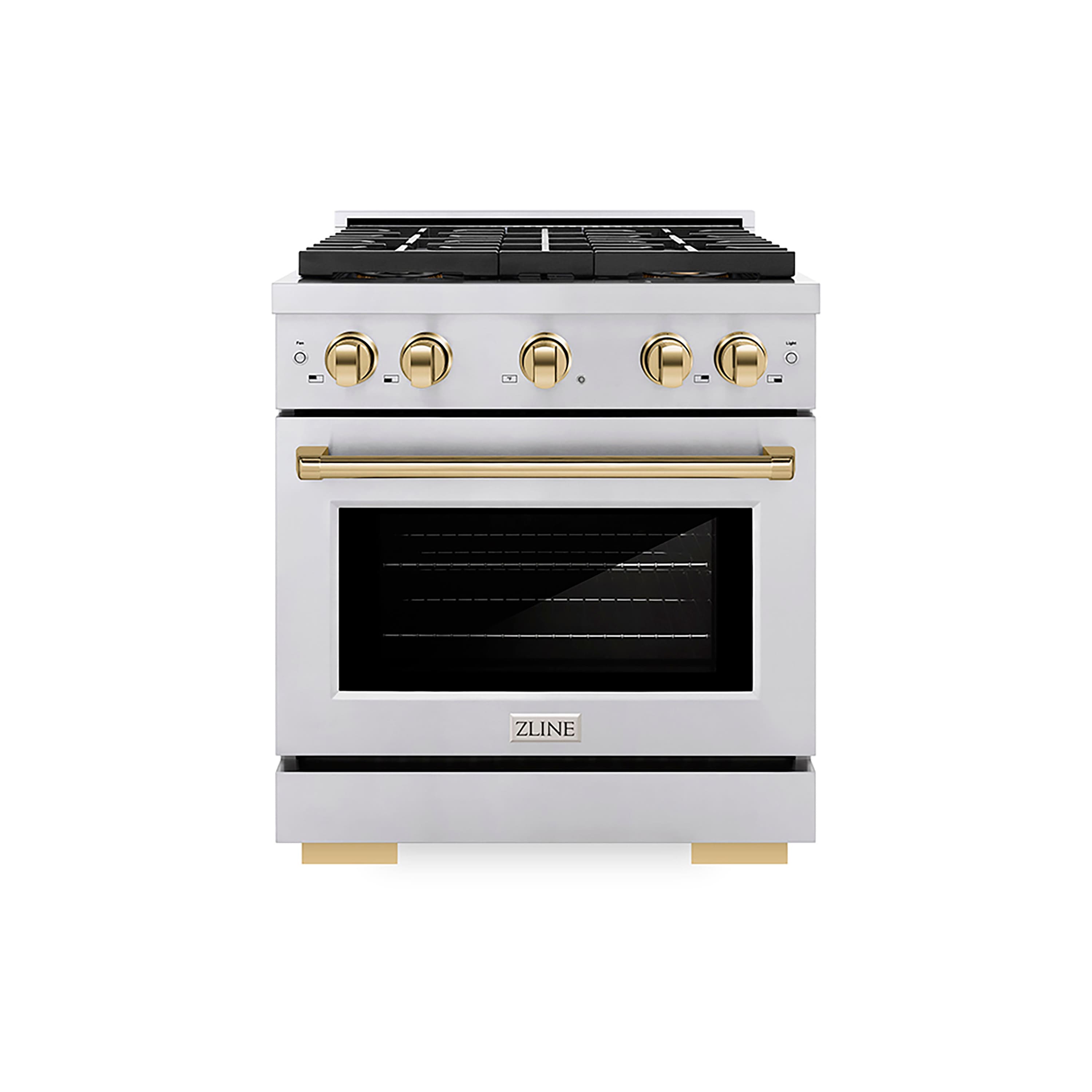 Front. ZLINE - Autograph 30 in. 4.2 cu. ft. Freestanding Paramount Gas Range with DuoPro Cooktop and Gold Accents - Stainless Steel.