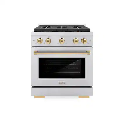 Front. ZLINE - Autograph 30 in. 4.2 cu. ft. Freestanding Paramount Gas Range with DuoPro Cooktop and Gold Accents - Stainless Steel.