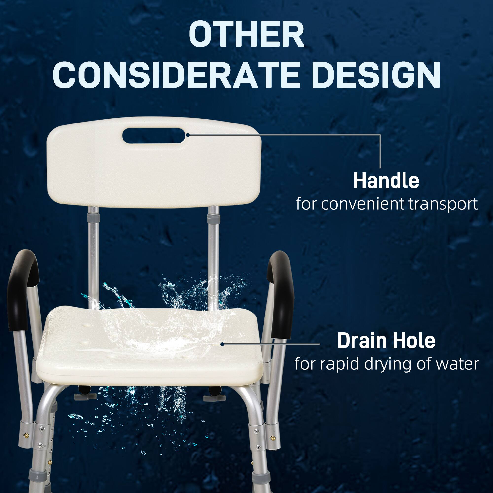 OTHER CONSIDERATE DESIGN

- Handle for convenient transport
- Drain Hole for rapid drying of water