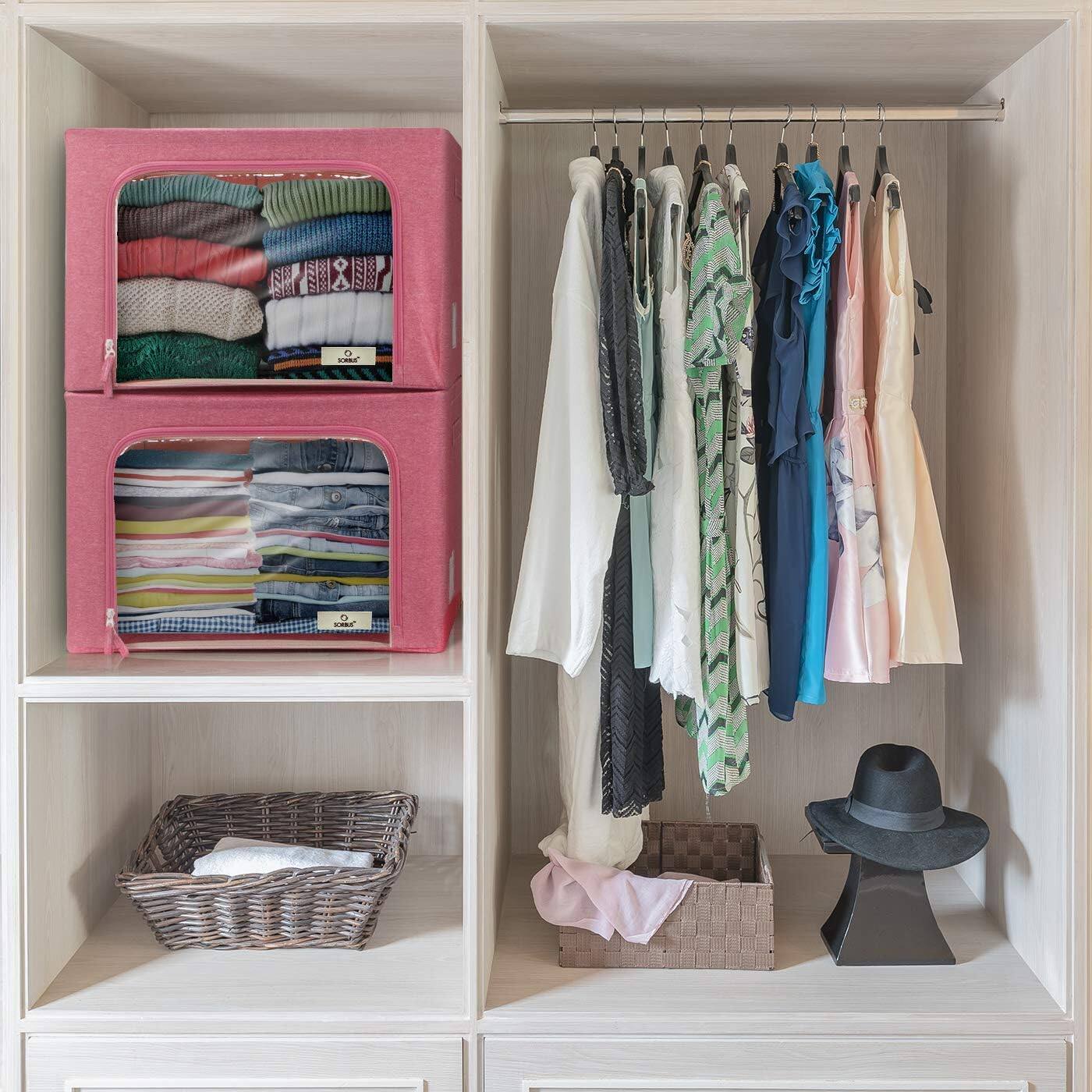 Alt View 2. Sorbus - Sorbus Storage Bins with Metal Frame, Stackable & Foldable Clothes Organizer Bags, Fabric Storage Containers - Pink.