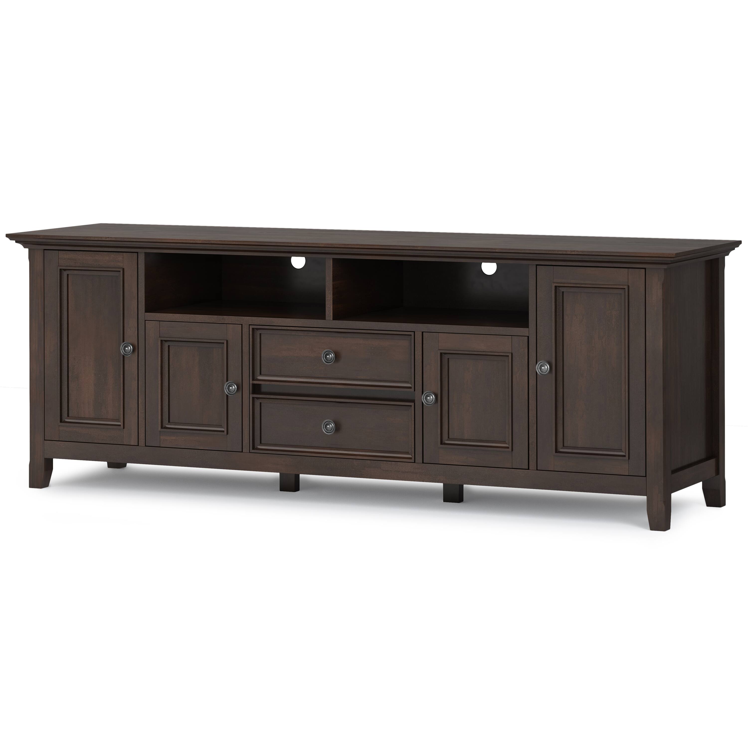 Angle. Simpli Home - Amherst Solid Wood 72 inch Wide TV Media Stand For TVs up to 80 inches - Brunette Brown.