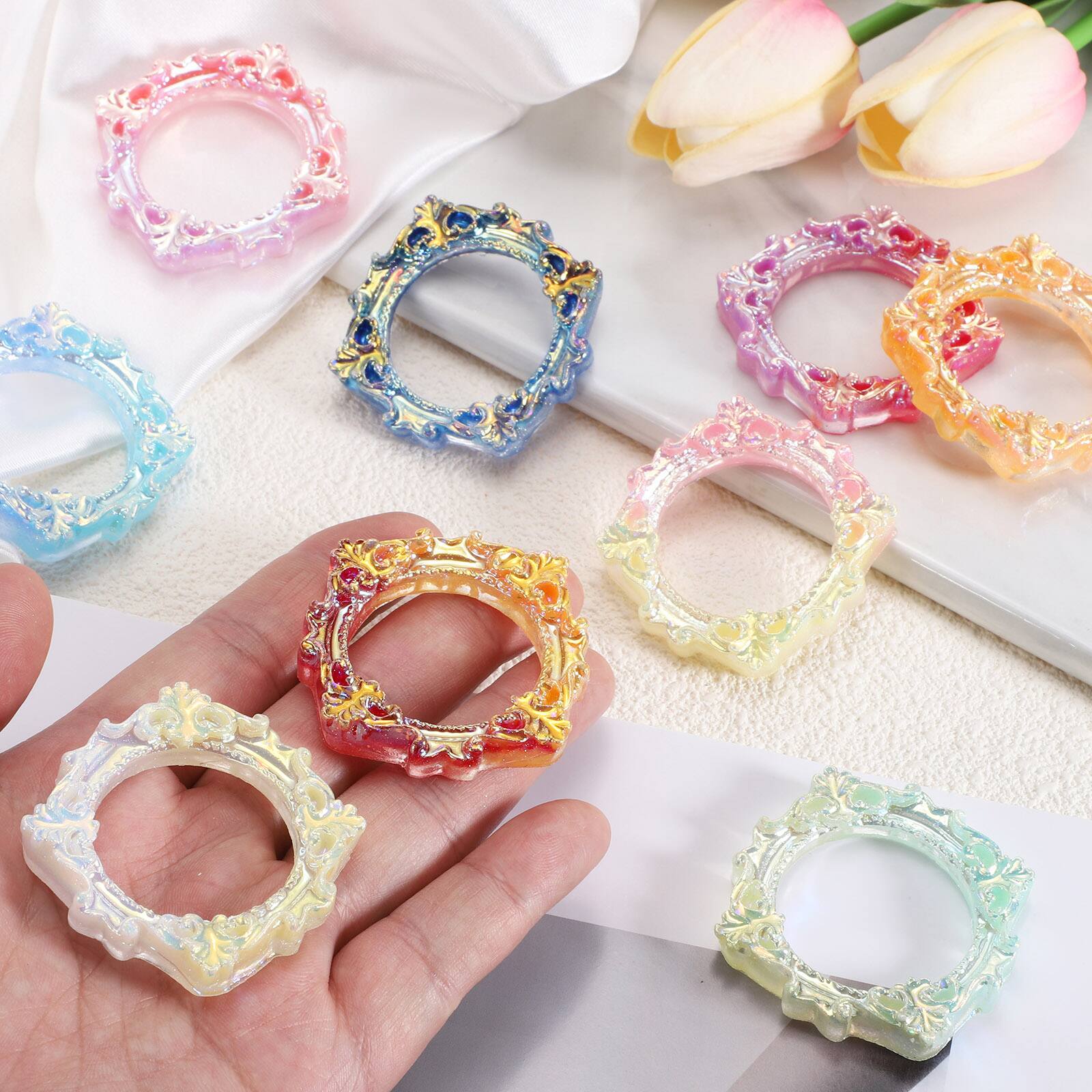 Alt View 3. Unique Bargains - 3pcs Mini Vintage Picture Frames, 2in Resin Glow-in-dark Glitter Diamond Tiny Photo Frame Square for DIY - Gold.