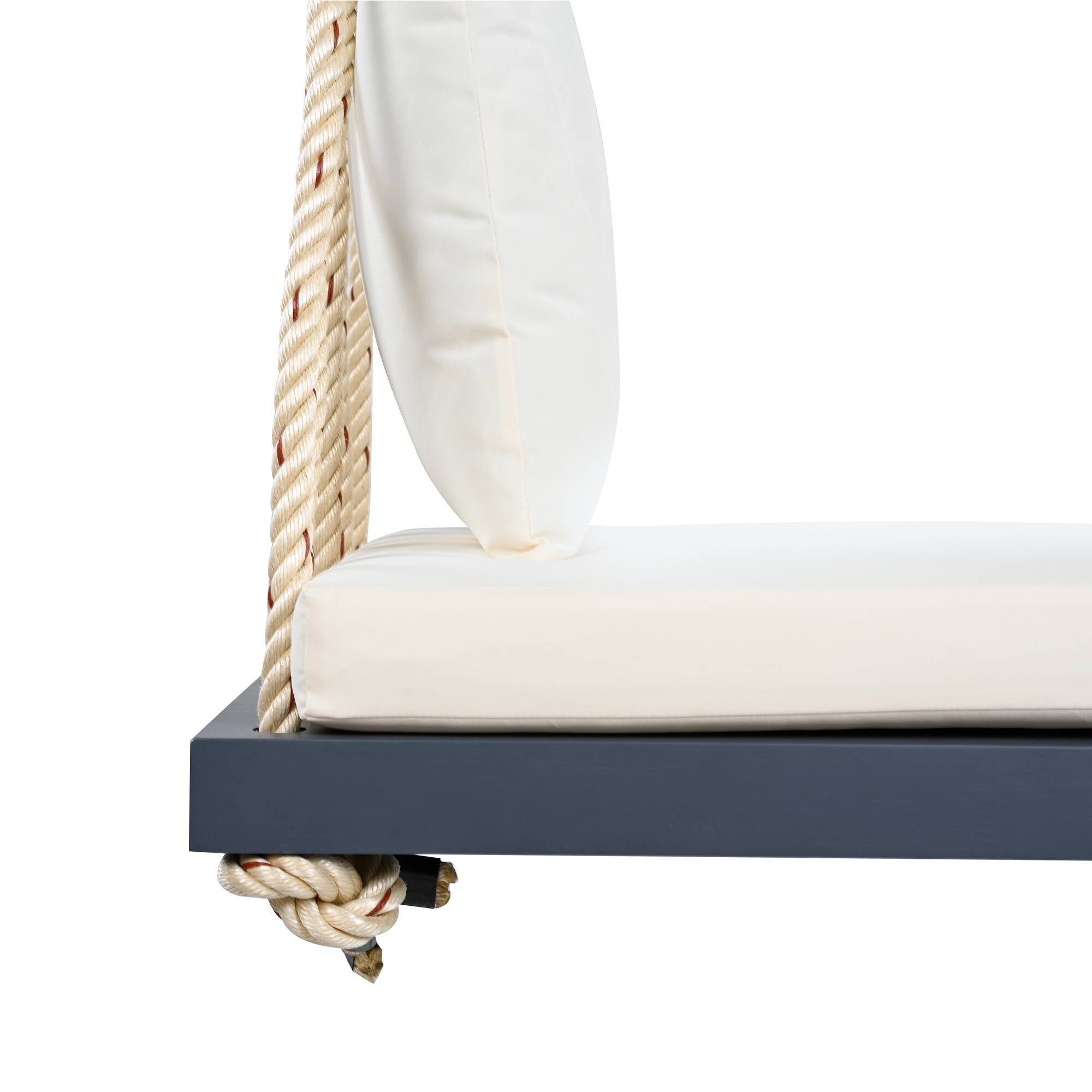 Alt View 6. GOODSILO - Acacia Wood Patio Swing Chair - Hanging Porch Bench with Cushion & Ropes for Garden, Backyard, Lawn - Gray.