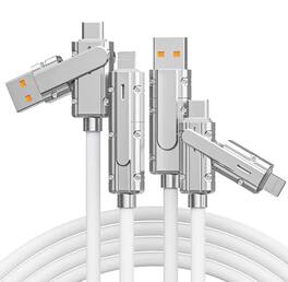 Topteng - 120W 4-in-1 Universal Flash Charging Cable – Two-in-Two Design, 3.28ft, Zinc Alloy Shell for iPhone/Samsung/Android - White