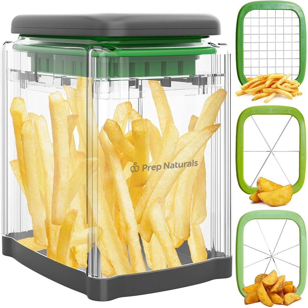 PARKER SLATER - 3-in-1 French Fry Cutter and Vegetable Chopper, Manual Potato Slicer for Fries, Veggie Cutter, Food Chopper - Gray