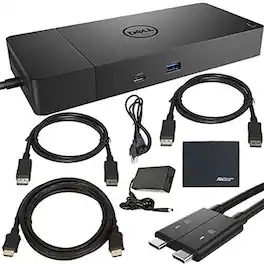 Dell - WD19DCS Performance Dock 210W with 2x ZoomSpeed DisplayPort & HDMI Cables + AOM Cleaning Cloth - Black (Black)