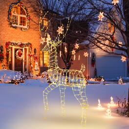 Gymax - 6 ' Pre-Lit Christmas Reindeer w/ 300 Warm LED Lights Ground Stakes - White