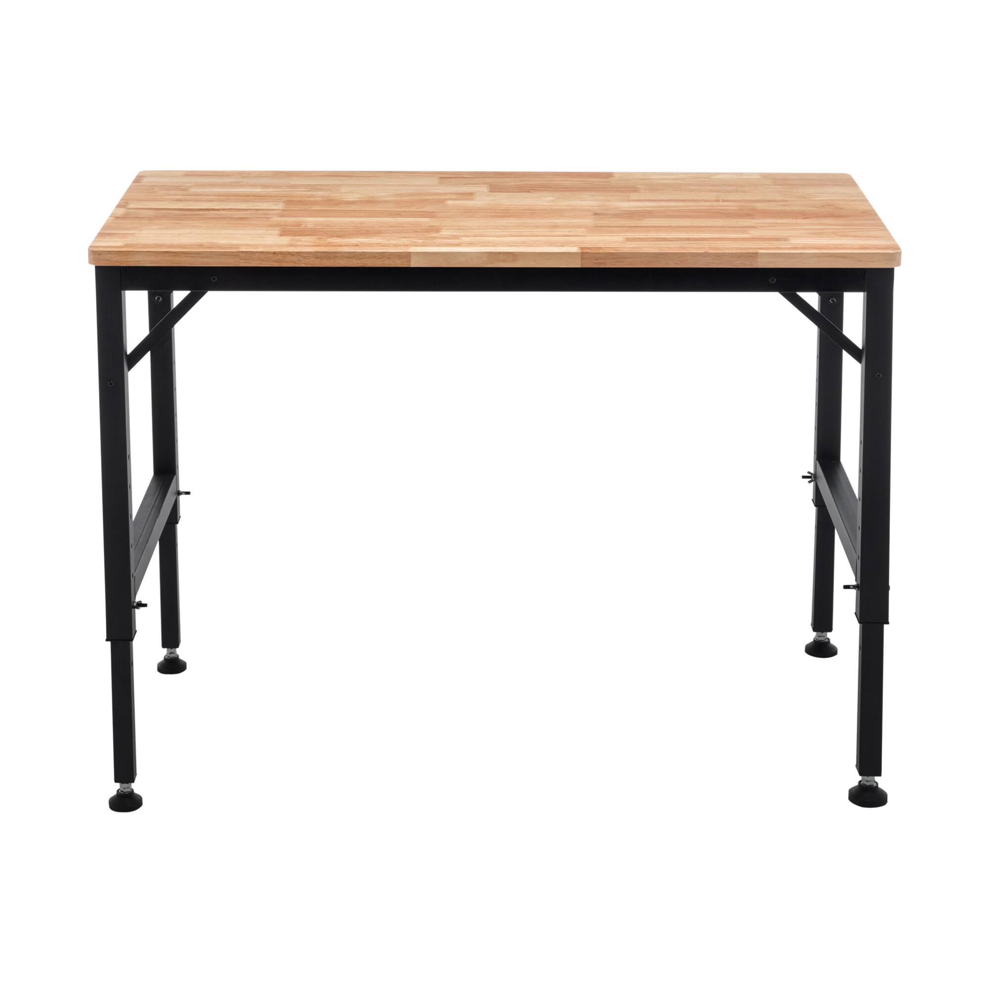 Alt View 7. GOODSILO - 48-Inch Heavy-Duty Adjustable Height Workbench with Rubber Wood Top and Steel Frame for Garage and Workshop Use - Black.