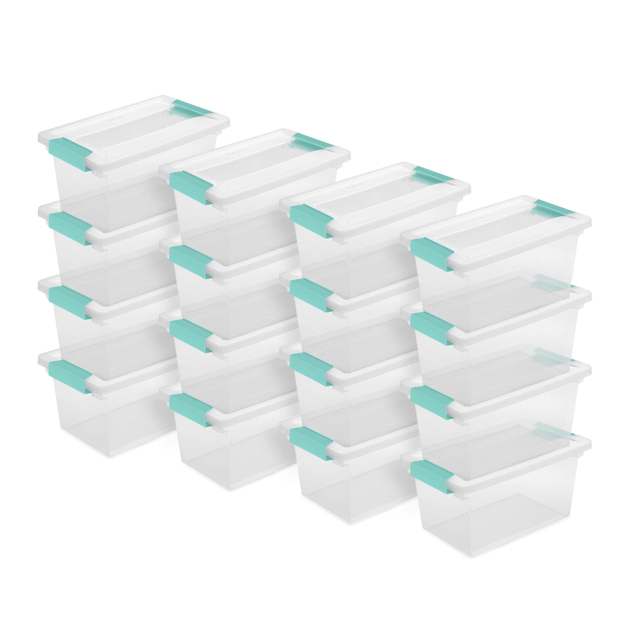Front. Sterilite - Sterilite Plastic Medium Clip Storage Box Container with Latching Lid, 16 Pack.