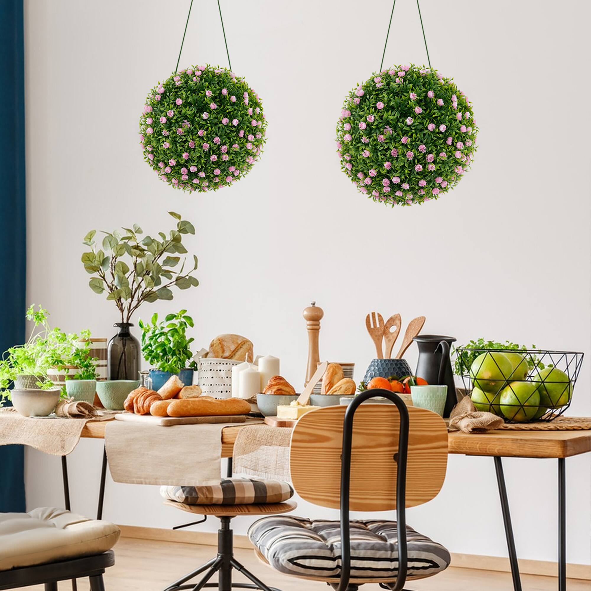 Alt View 4. Gymax - Gymax Inch Faux Decorative Balls Pack of 2 w/ Pink Rose Decoration Safe & PP Frame - Pink, Green.