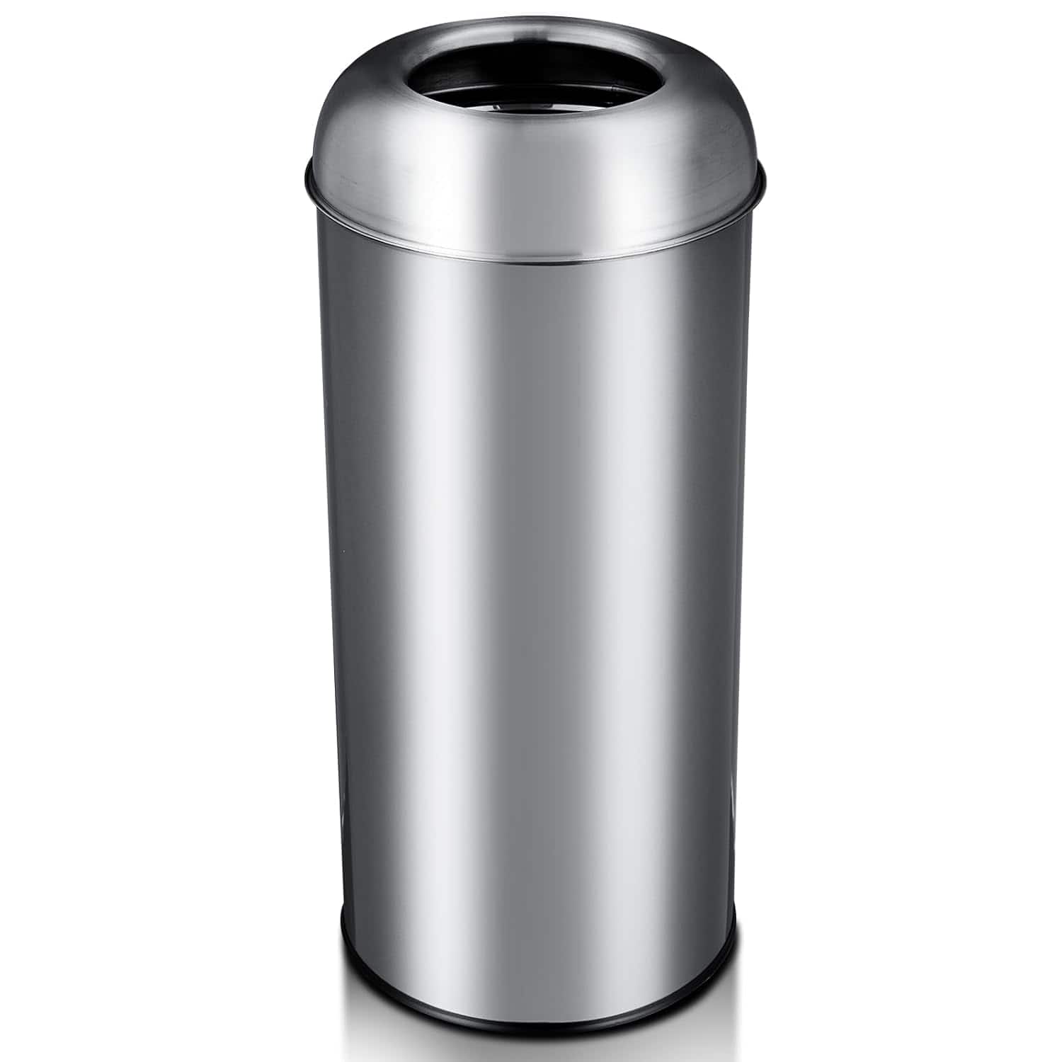 Acekool - 17 Gallon Round Big Top Commercial Trash Can, Brushed Stainless Steel with Dual Handles & Non-Slip Base - Silver