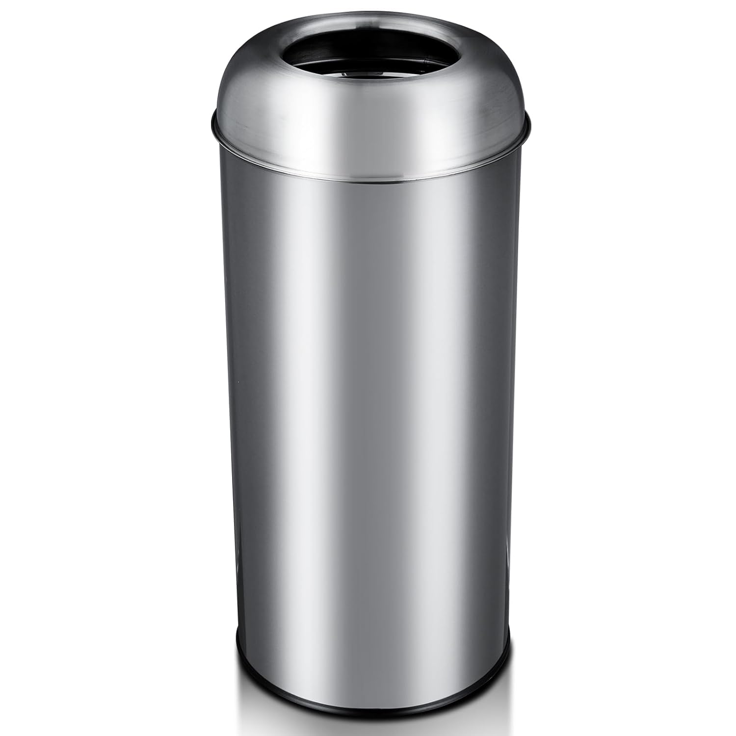 Acekool - 17 Gallon Round Big Top Commercial Trash Can, Brushed Stainless Steel with Dual Handles & Non-Slip Base - Silver