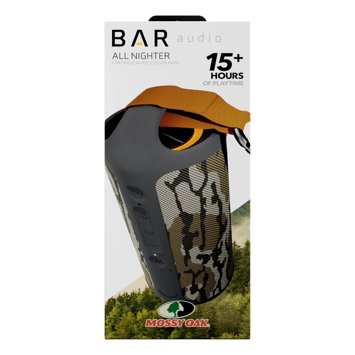 BAR audio  
ALL NIGHTER  
PORTABLE WIRELESS SPEAKER  
15+ HOURS OF PLAYTIME  
MOSSYOAK