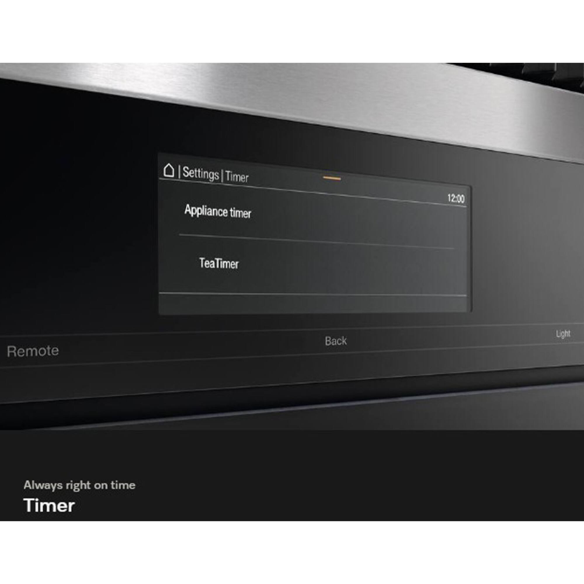 Settings | Timer  
Appliance timer  
TeaTimer  
Remote  
Back  
Light  

Always right on time  
Timer