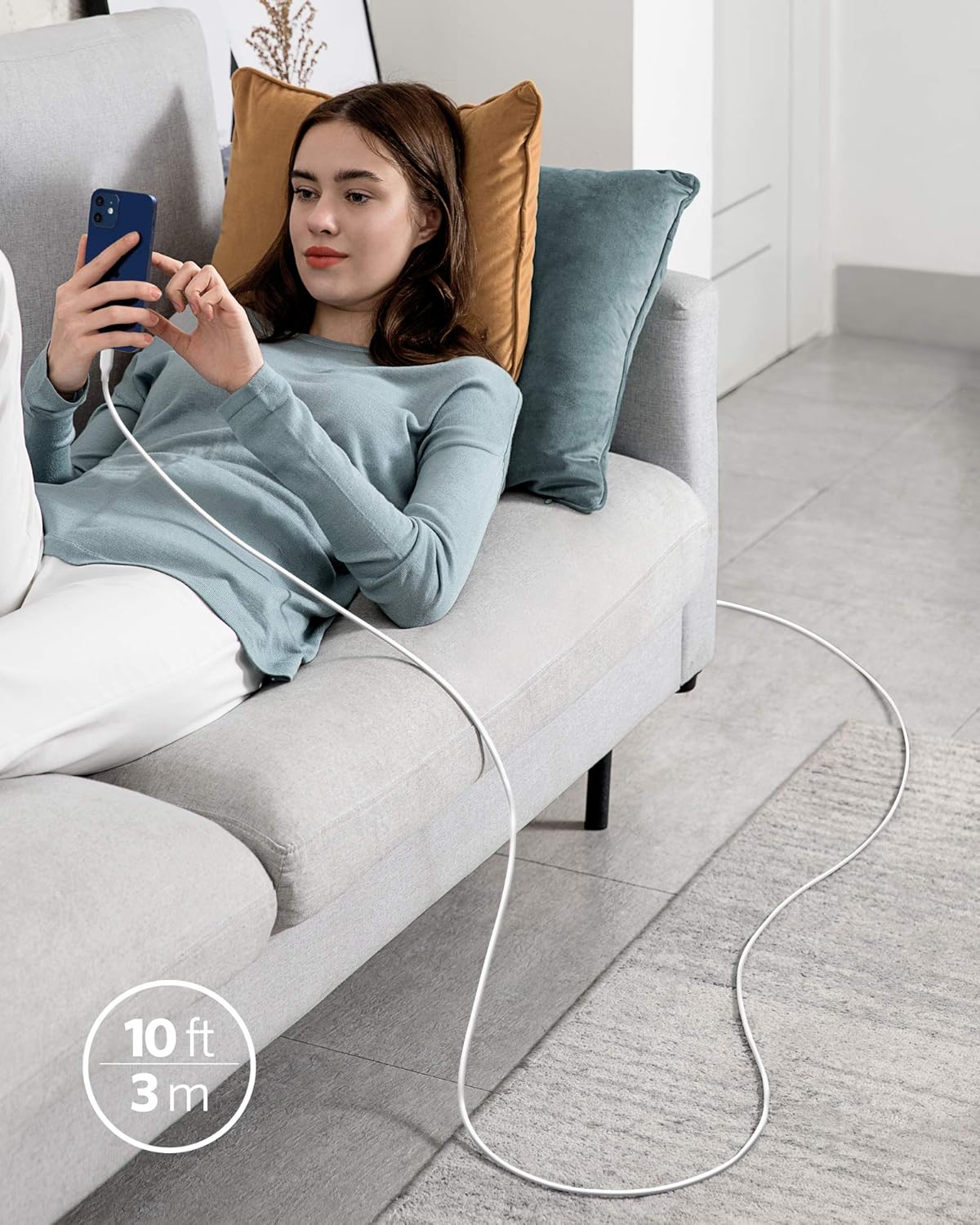 Alt View 5. Anker - Anker USB C to Lightning Cable (10ft) - White.