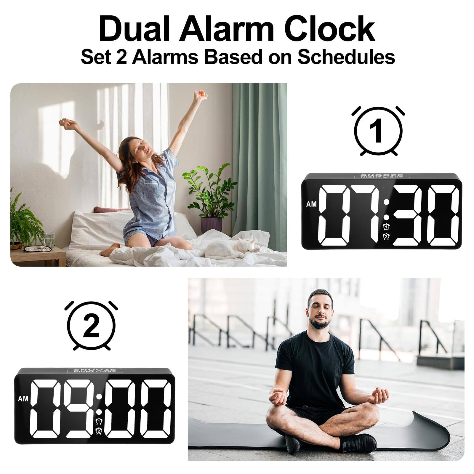 Dual Alarm Clock  
Set 2 Alarms Based on Schedules  

1. 07:30 AM  
2. 09:00 AM
