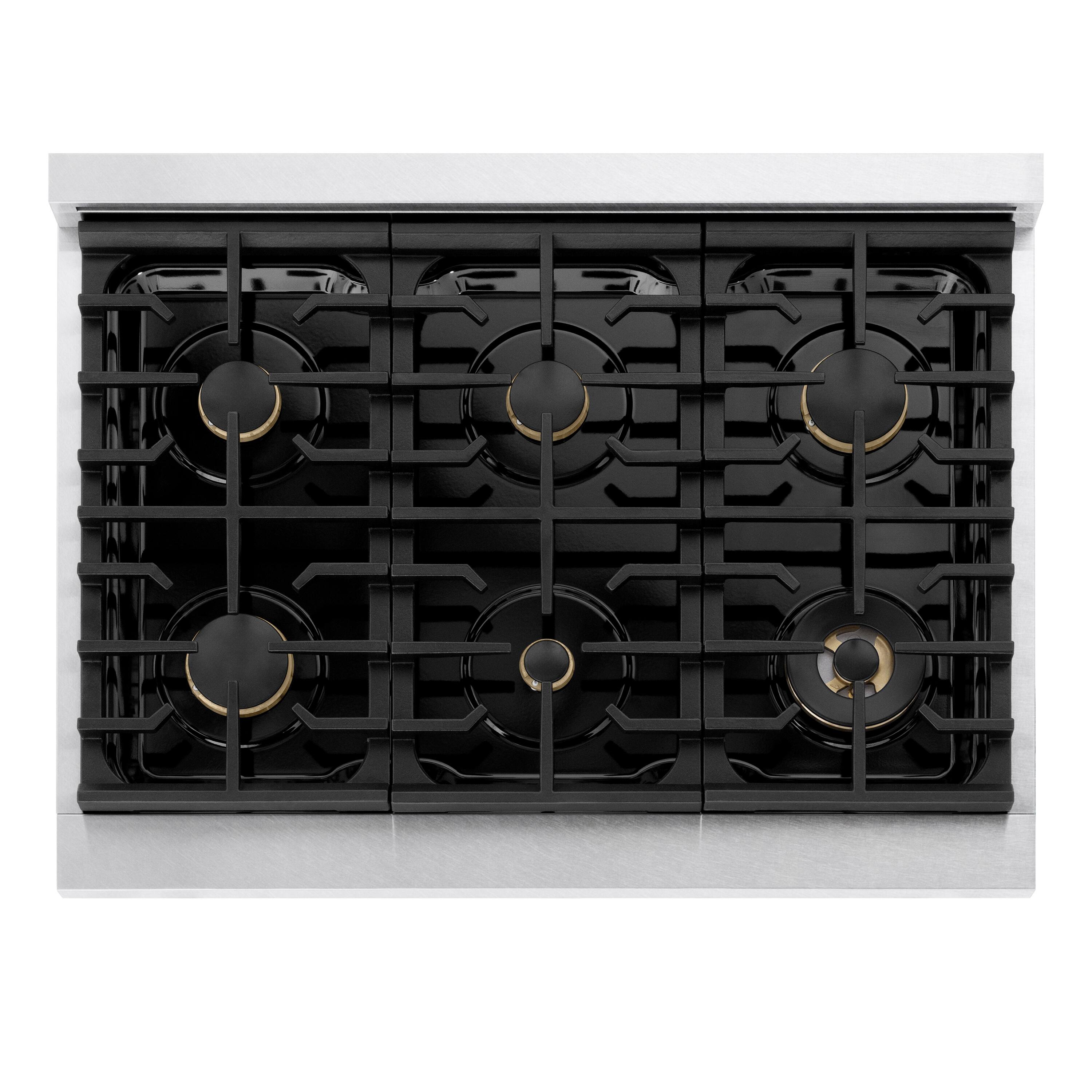 Alt View 8. ZLINE - Autograph 36 in. 5.2 cu. ft. Marino Dual Fuel Freestanding Range with 6 Gas Burners in Satin Steel with Bronze Accents - Satin Stainless Steel.