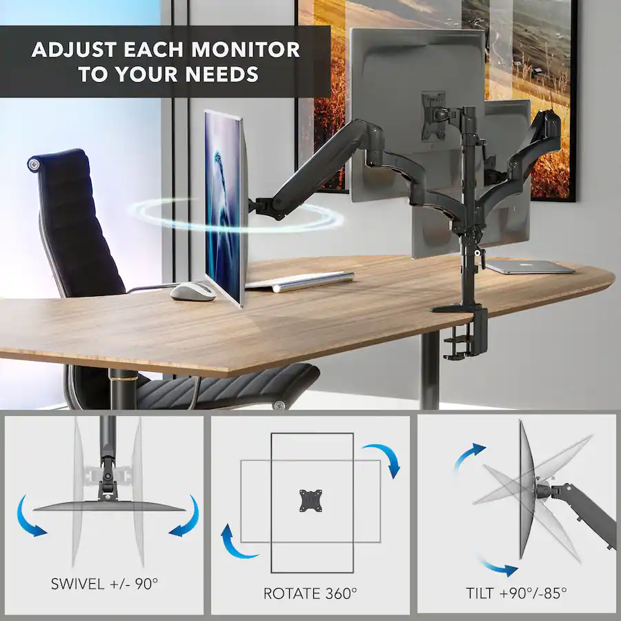 Mount It! Triple Monitor Desk Mount with Gas Spring Arms for Monitors ...