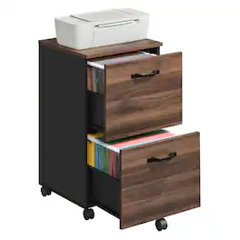 Songmics Home - 2-Drawer File Cabinet, Small Rolling Filing Cabinet for Home Office, Printer Stand, for A4, Letter-Size Documents - Natural Walnut and Ink Black
