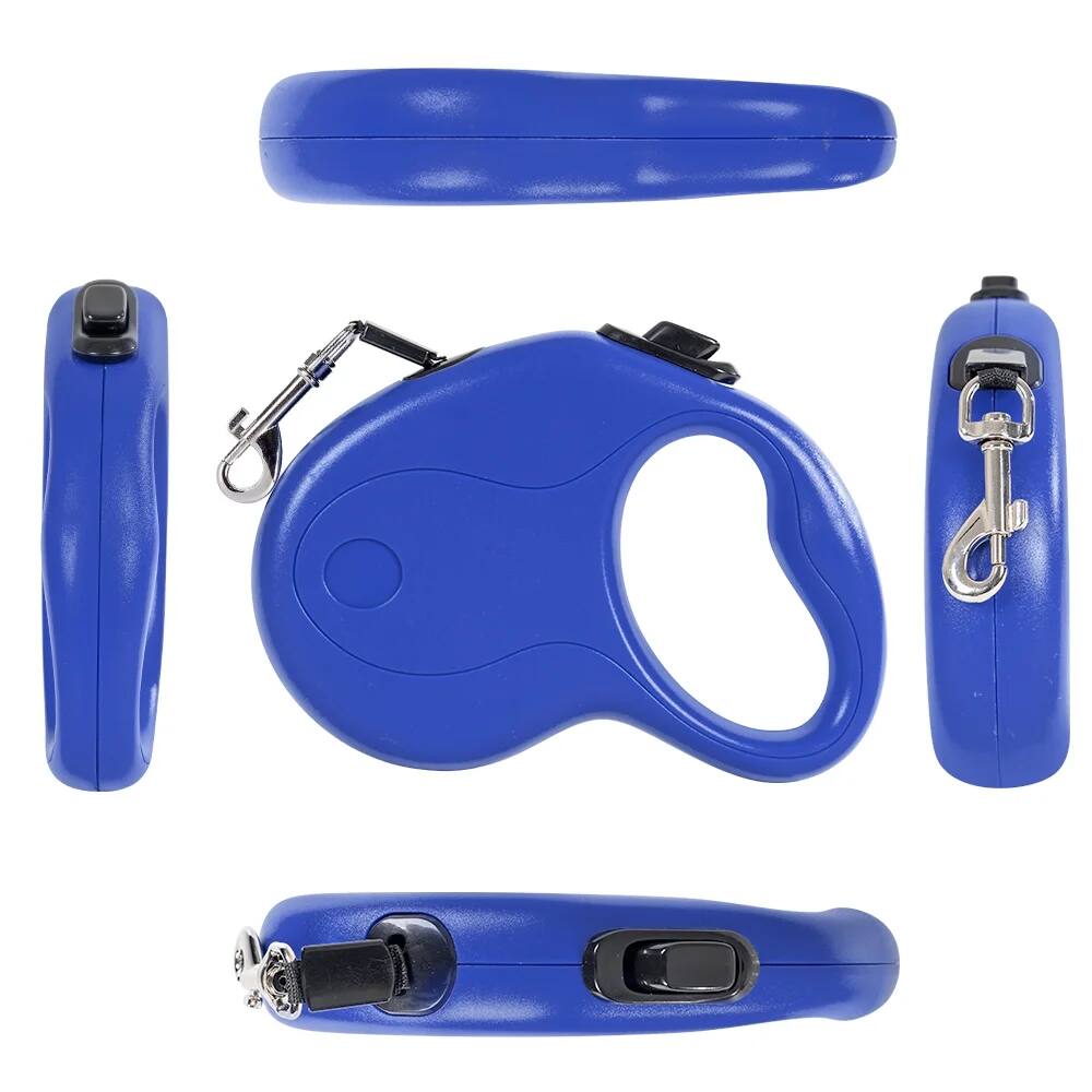 Left. MOVSSOU - 16ft Retractable Dog Leash with Anti-Slip Handle & Hand Brake Heavy Duty Durable Pet Leash Blue - blue,black.