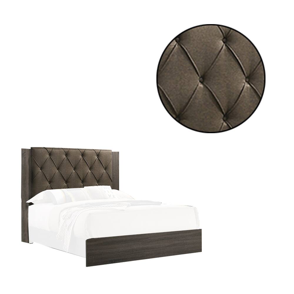 Alt View 2. Manhattan Lane - Wooden Eastern king Bed with Button Tufted Headboard - Gray and Brown.