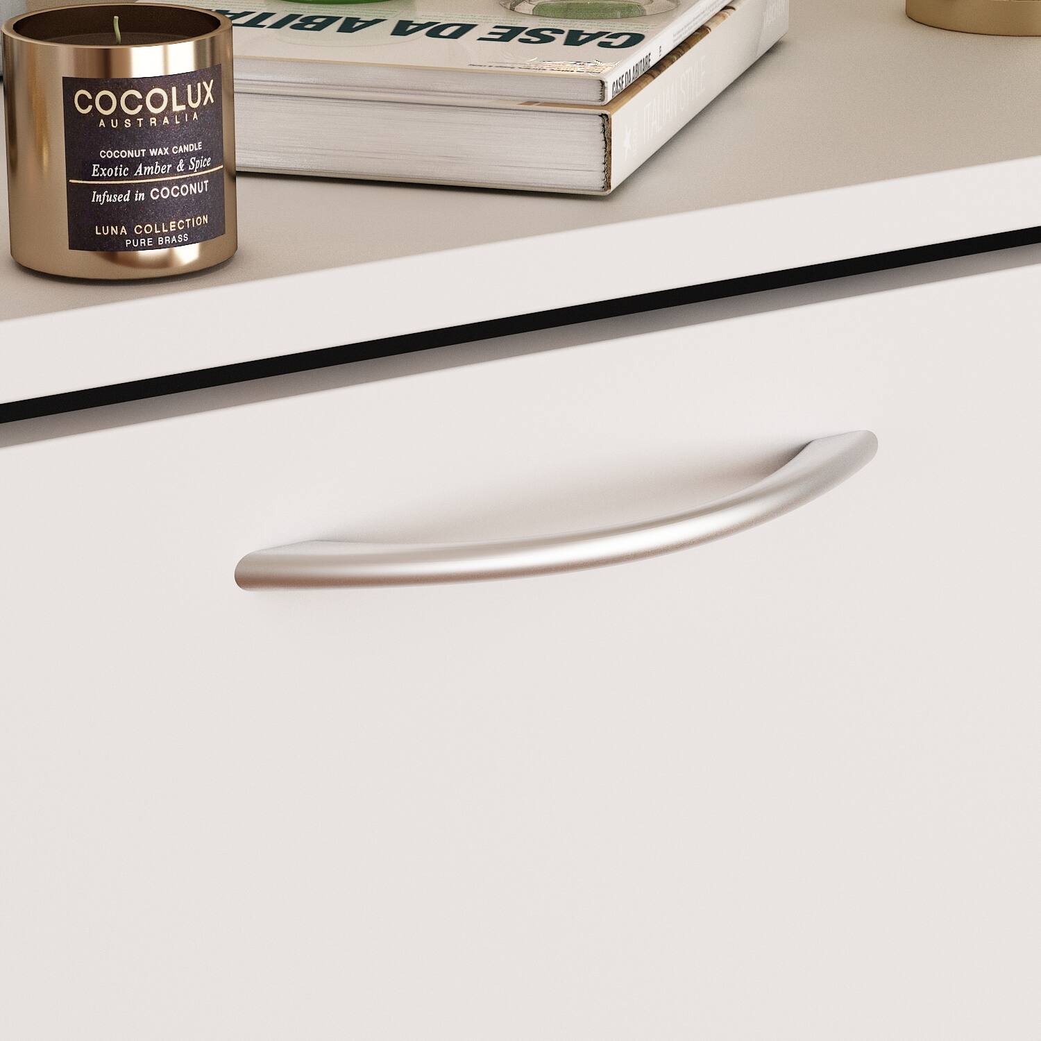 COCOLUX AUSTRALIA COCONUT WAX CANDLE Exotic Amber & Spice Infused in COCONUT LUNA COLLECTION PURE BRASS