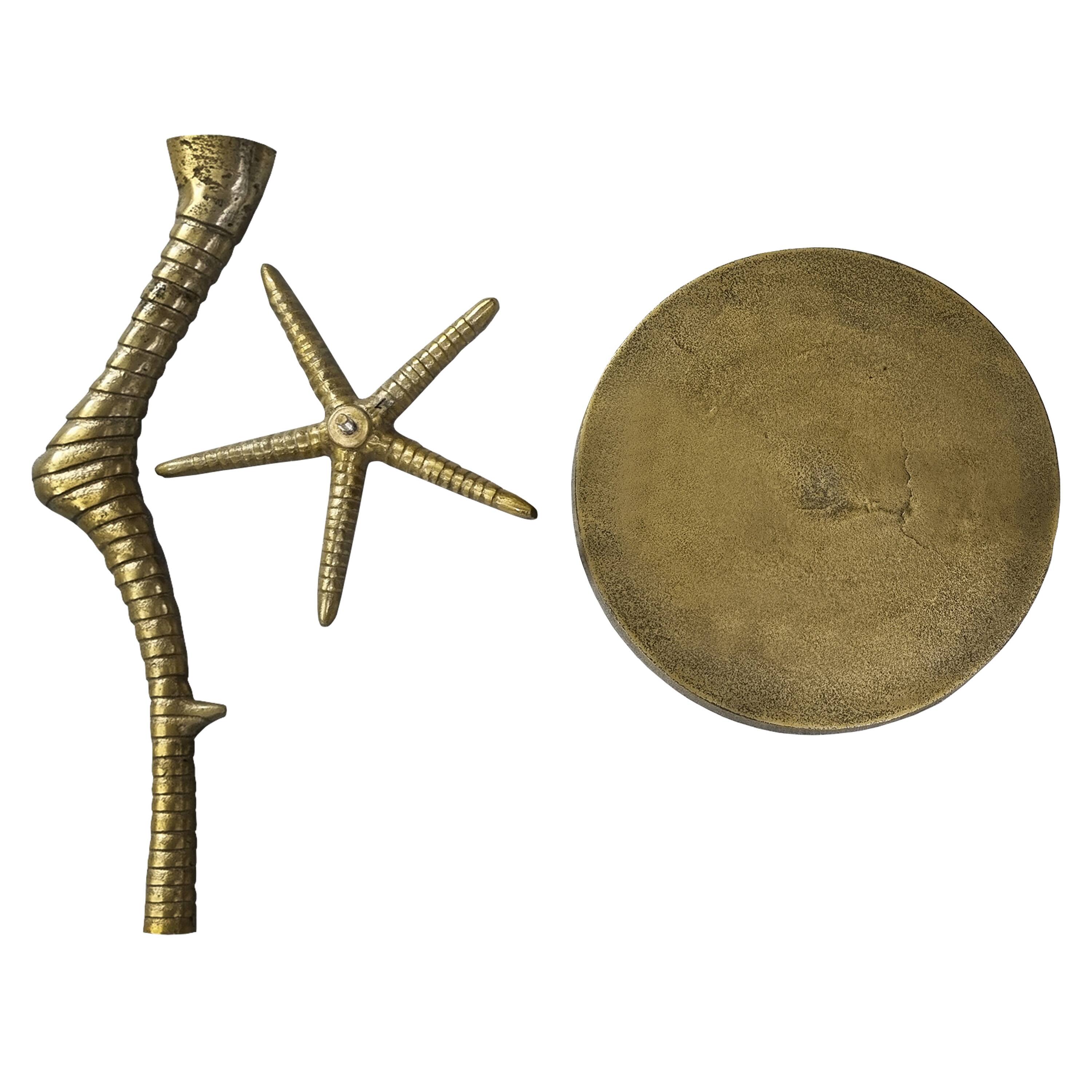 Alt View 7. Manhattan Lane - 19 Inch Side End Table, Antique Brass Aluminum Cast, Round Top with Handcrafted Textured Crane Leg Stem - Brass.