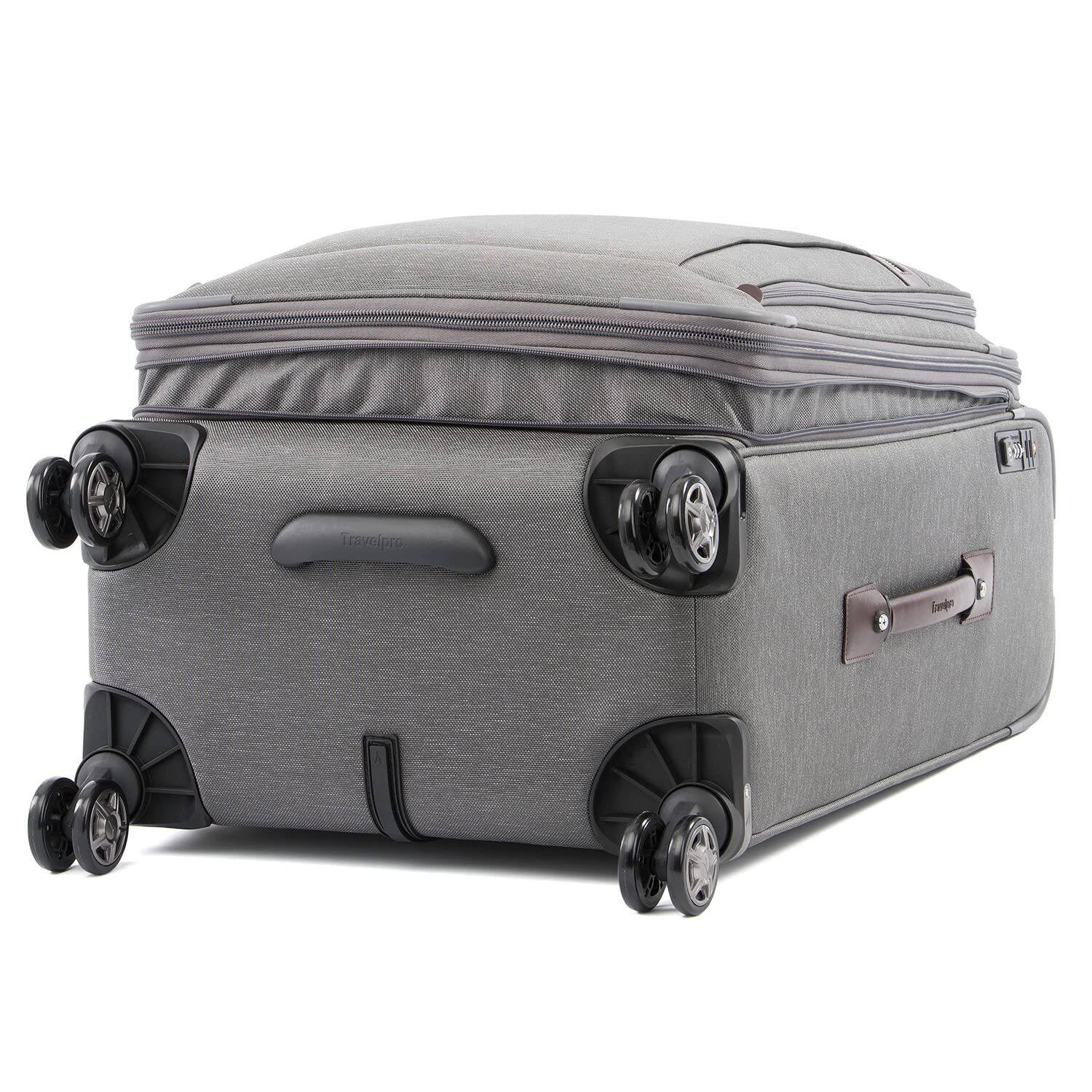 Alt View 3. Travelpro - Platinum Elite Softside Expandable 25" Checked Spinner - Vintage Grey.