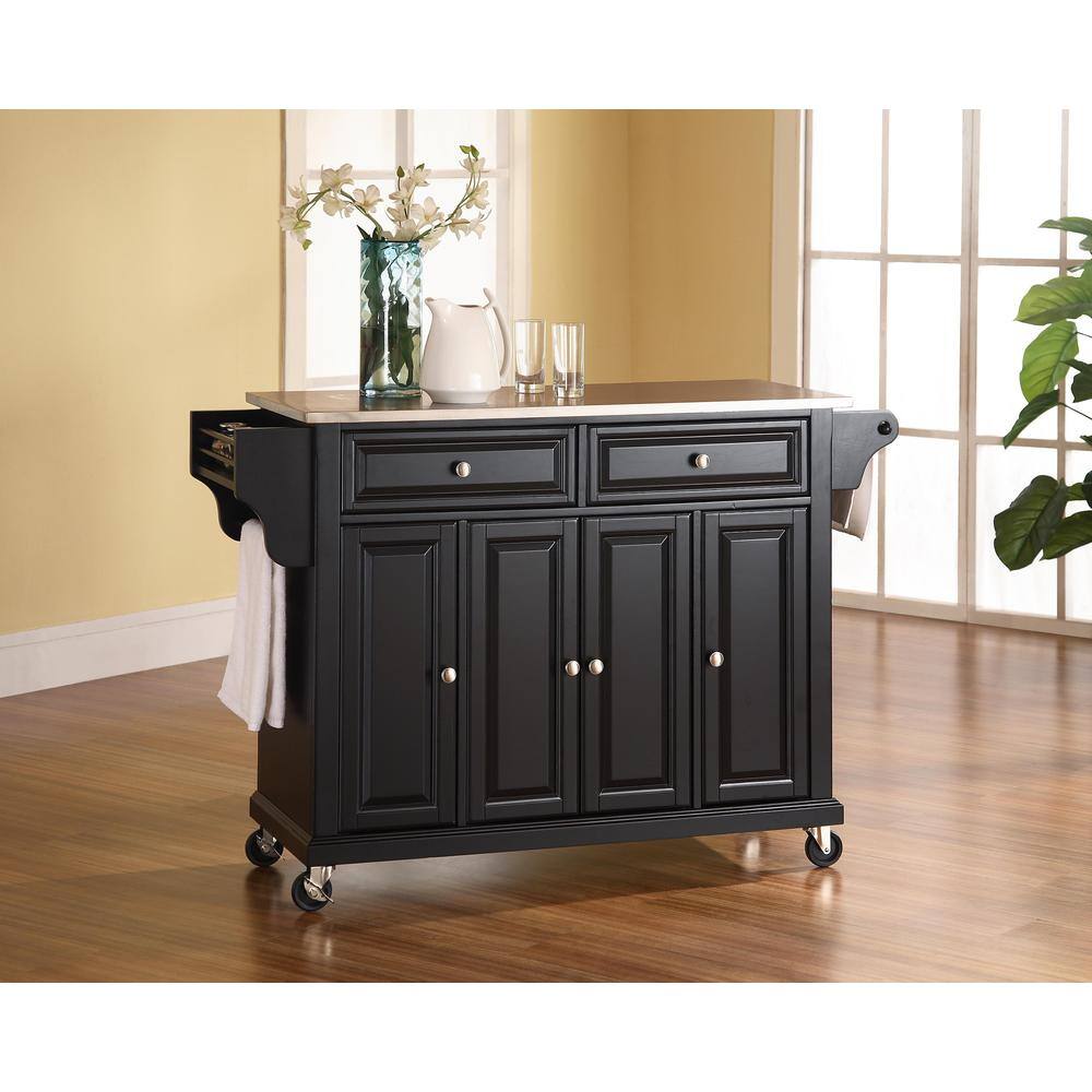 Back. Crosley Furniture - Full Size Stainless Steel Top Kitchen Cart - Black.