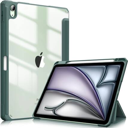 Front. Kitcheniva - Shockproof Hybrid Slim Case For iPad Air 11 Inch M2 2024 With Pencil Holder Midnight Green - Midnight Green.