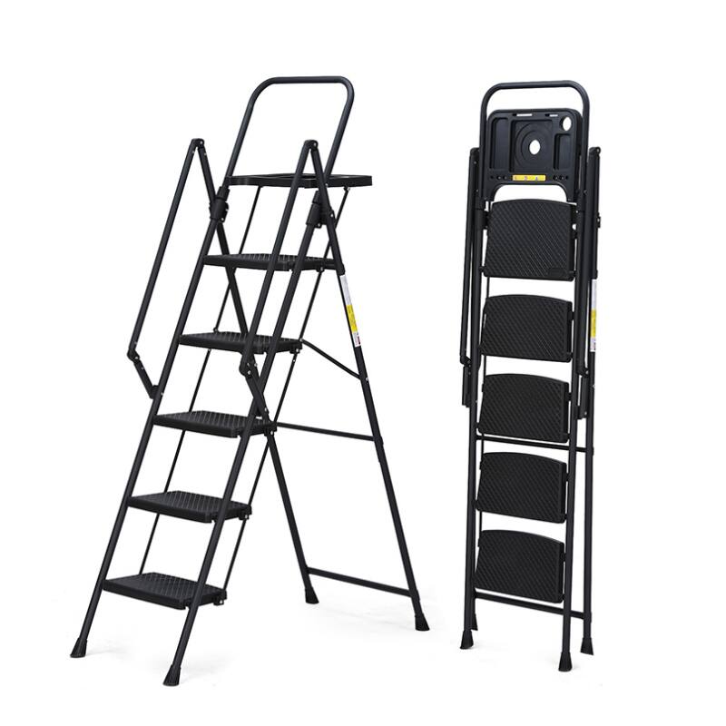 Front. ELEMENT ACE - 5-Step Ladder with Tool Tray, Foldable Step Stool, Wide Non-Slip Pedals, Sturdy Steel Construction - Black.