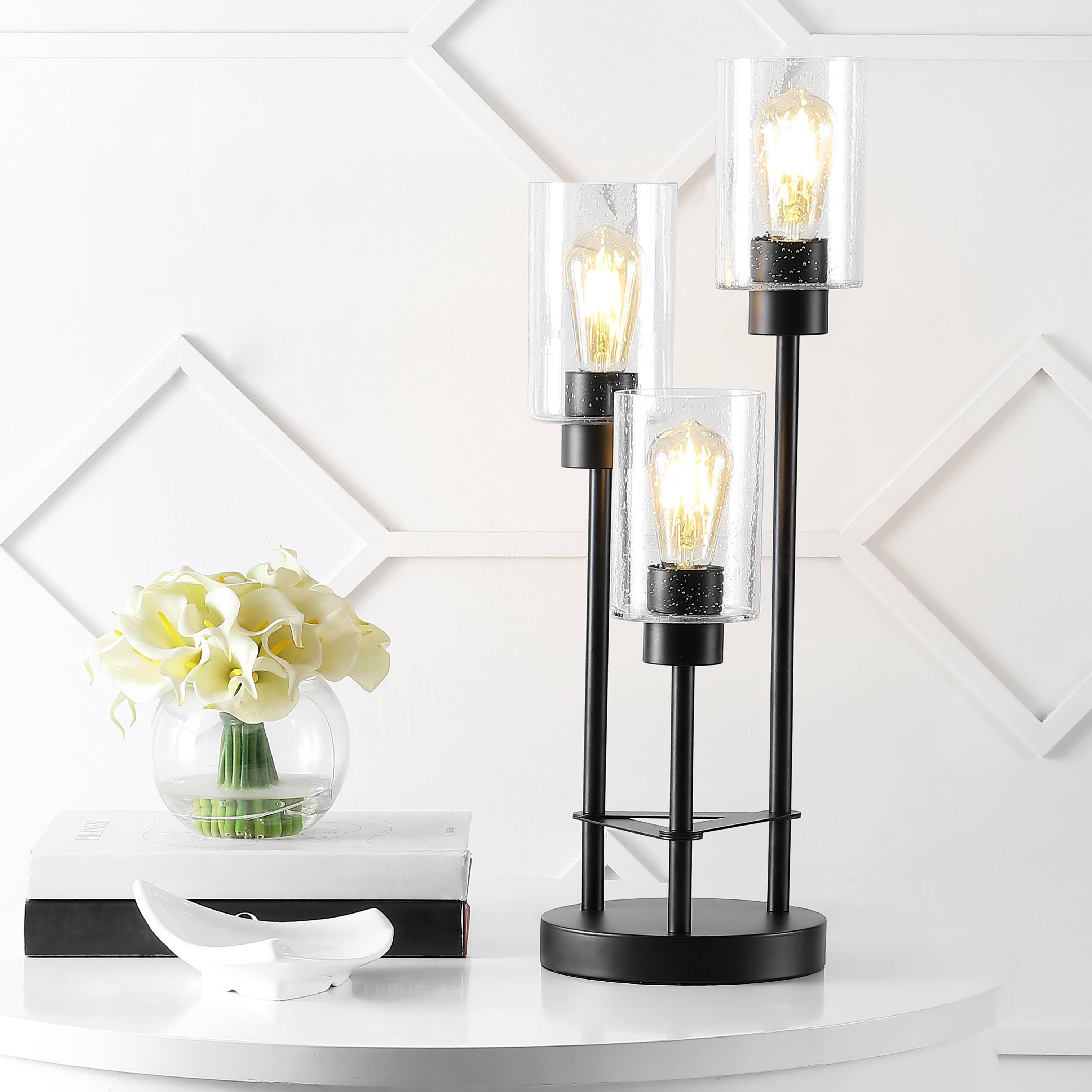 Alt View 1. Jonathan Y - Axel 20.5" 3-Light Modern Contemporary Metal/Seeded Glass Cluster LED Table Lamp, Black - Black.