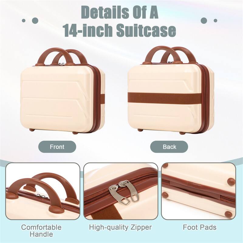 Details Of A 14-inch Suitcase

Front Back

Comfortable Handle High-quality Zipper Foot Pads