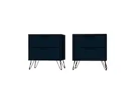 Manhattan Comfort - Rockefeller Mid-Century Modern 20" Nightstand - Set of 2 - Midnight Blue