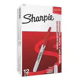 Sharpie - Retractable Permanent Markers, Fine Tip, 12/Pack - Red