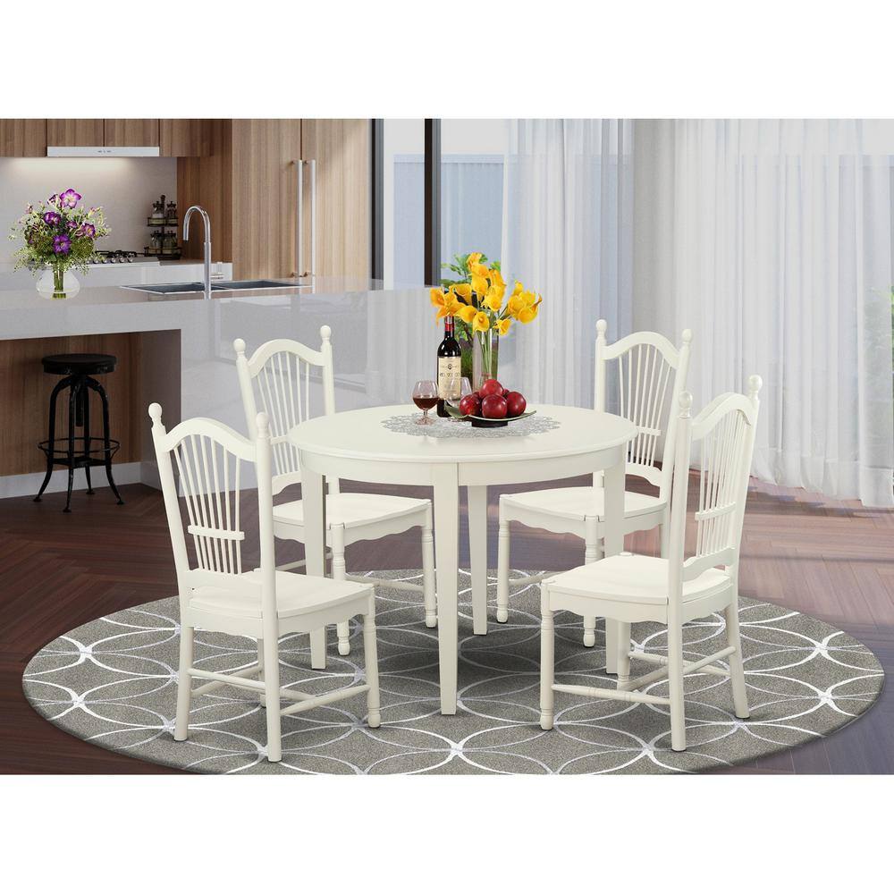 Back. East West Furniture - 5 PcKitchen dinette set - Dinette Table and 4 Dining Chairs - Linen White.